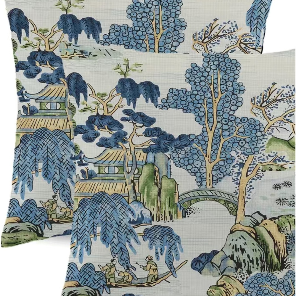 COPY - 2 Brand New Chinoiserie Grand Millennial Throw Pillow Covers Asian Blue